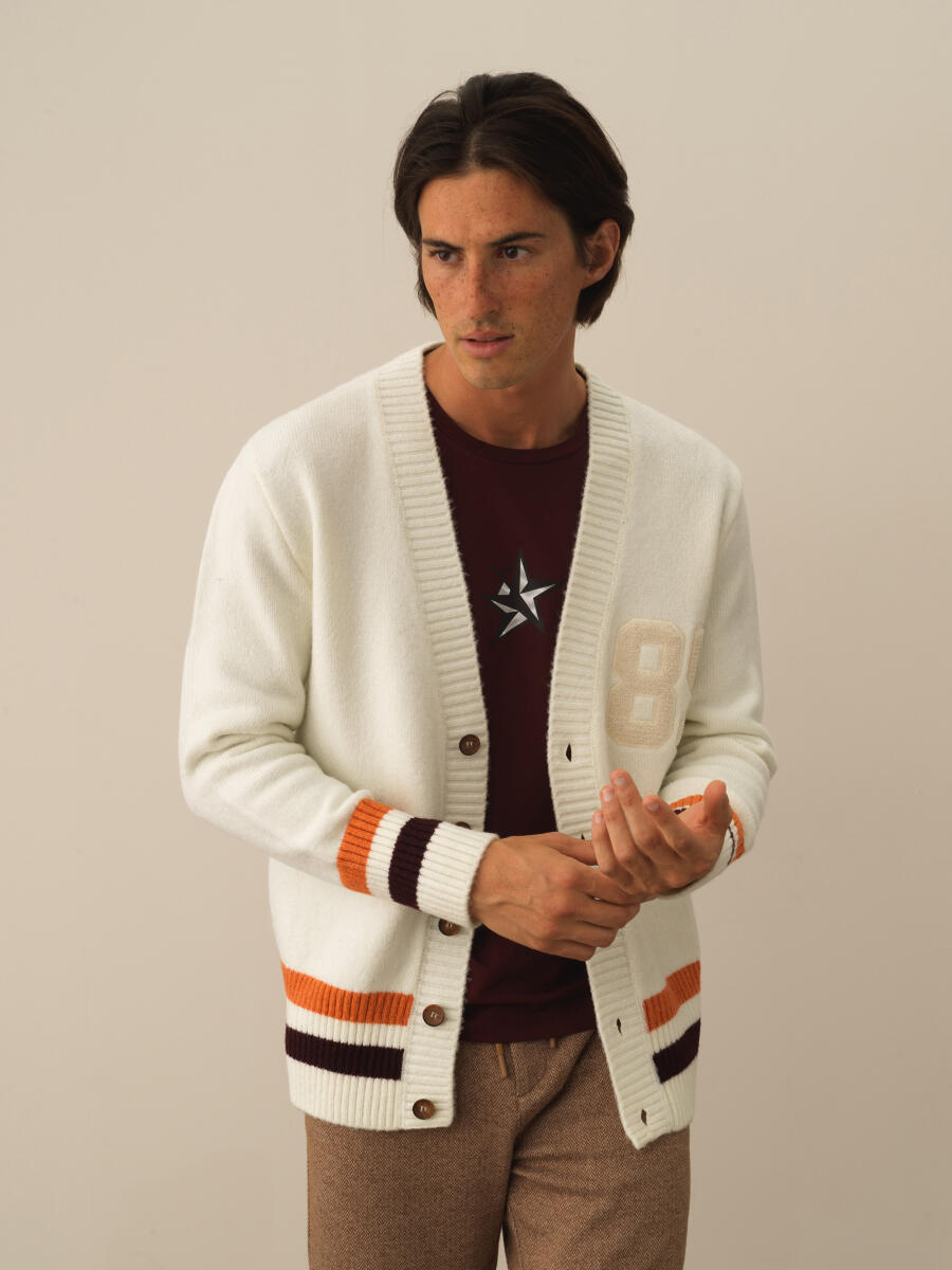 Striped and Embroidered Regular Fit Cardigan