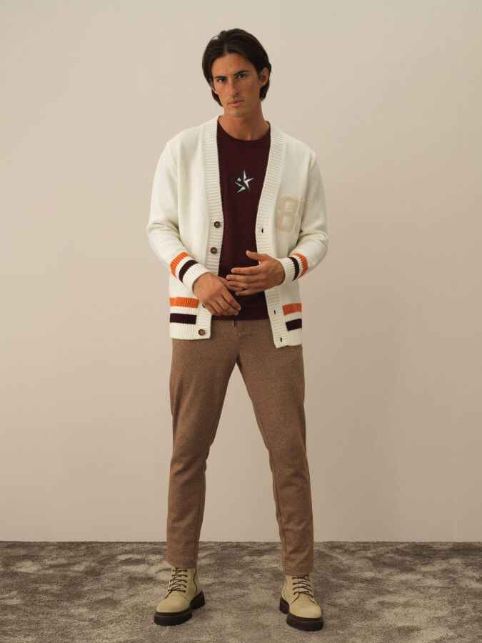 Striped and Embroidered Regular Fit Cardigan - Xint