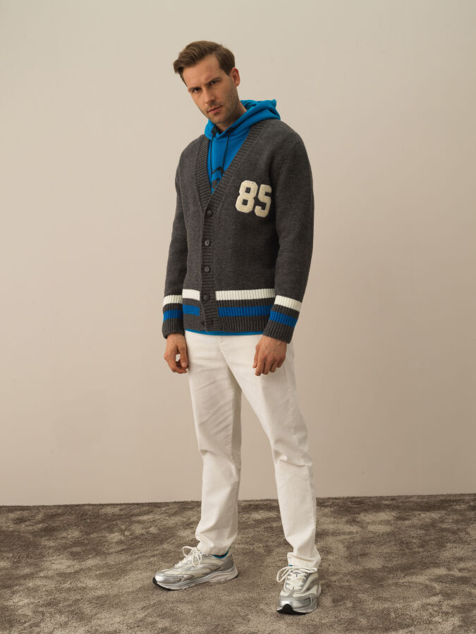 Striped and Embroidered Regular Fit Cardigan - Xint