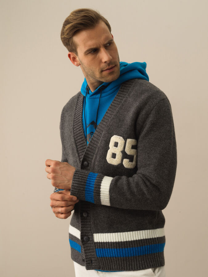 Striped and Embroidered Regular Fit Cardigan - Xint