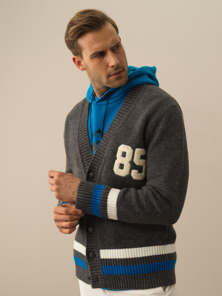 Striped and Embroidered Regular Fit Cardigan