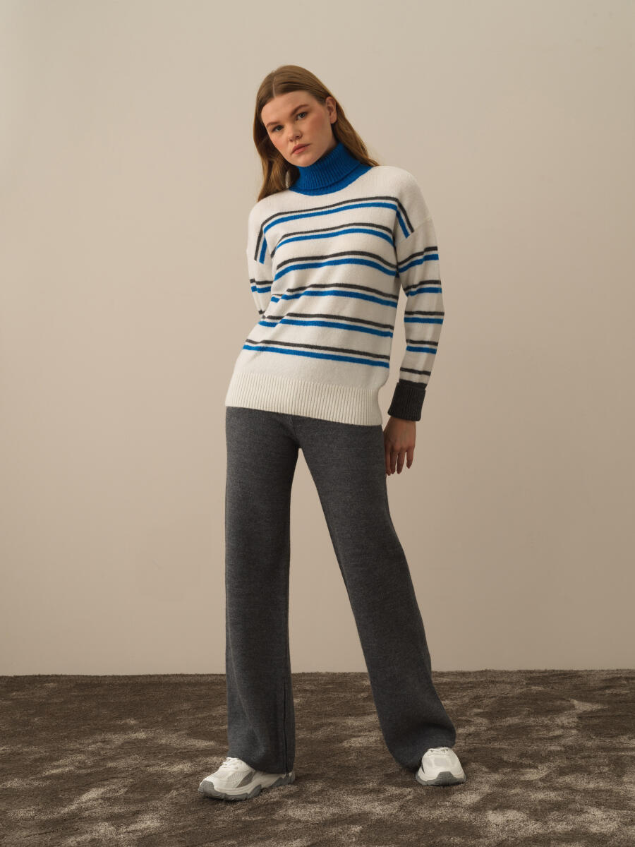 Striped Turtleneck Oversized Sweater - 2