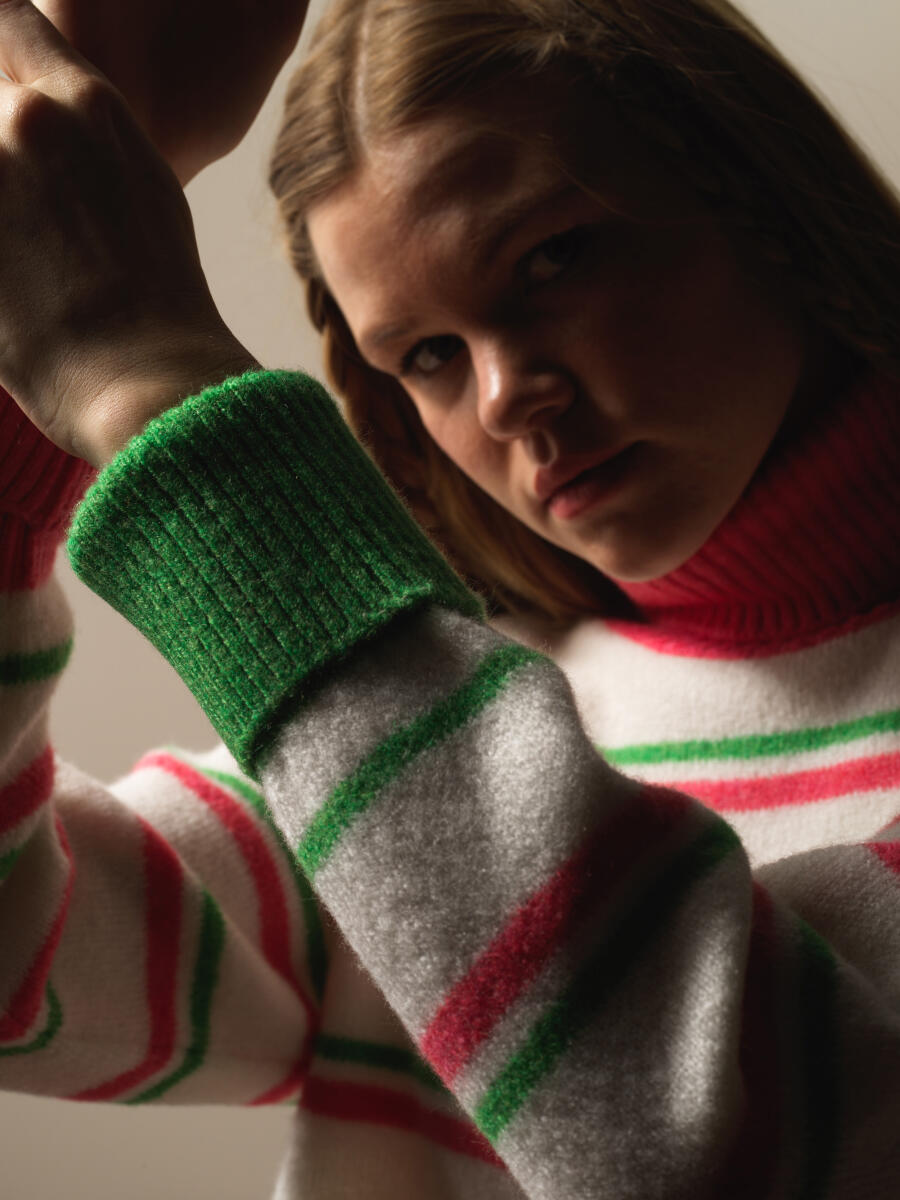 Striped Turtleneck Oversized Sweater - 3