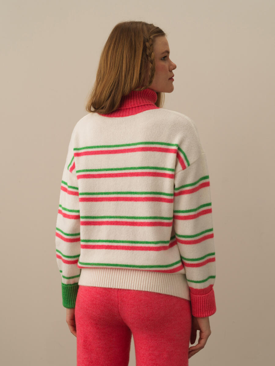 Striped Turtleneck Oversized Sweater - 4