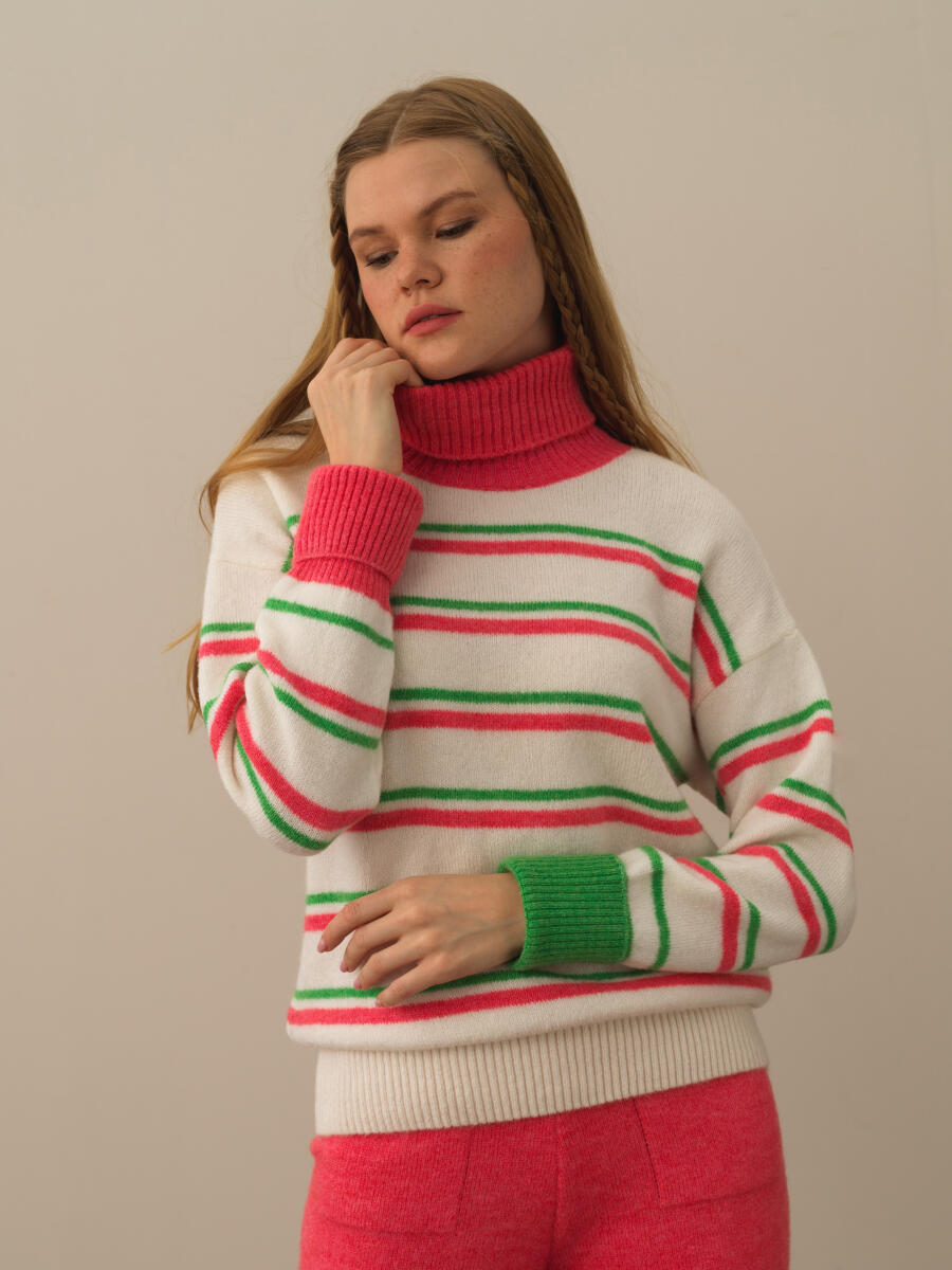 Striped Turtleneck Oversized Sweater