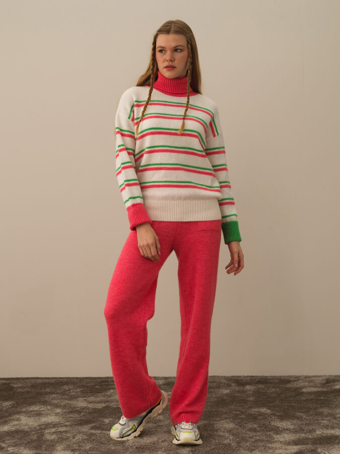 Striped Turtleneck Oversized Sweater - Xint