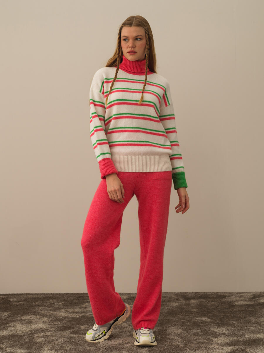 Striped Turtleneck Oversized Sweater - 2