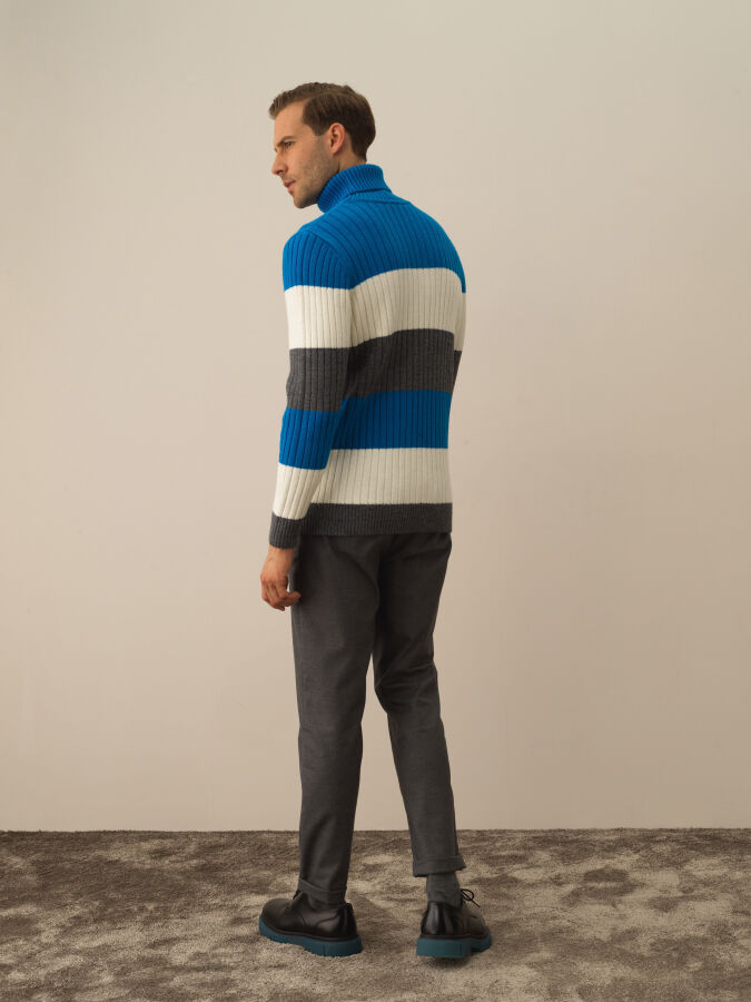 Turtleneck Regular Fit Striped Wool Sweater - Xint