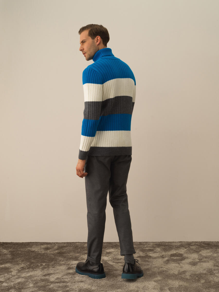 Turtleneck Regular Fit Striped Wool Sweater - 4