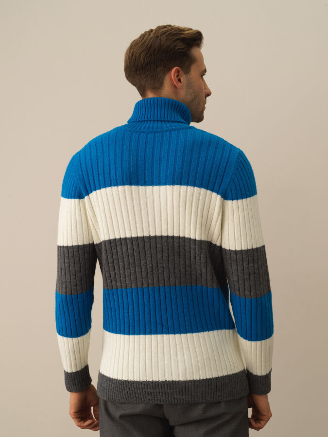 Turtleneck Regular Fit Striped Wool Sweater - Xint