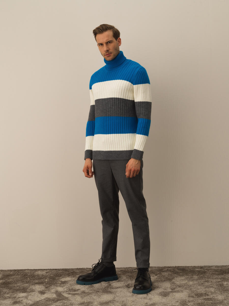 Turtleneck Regular Fit Striped Wool Sweater - 2
