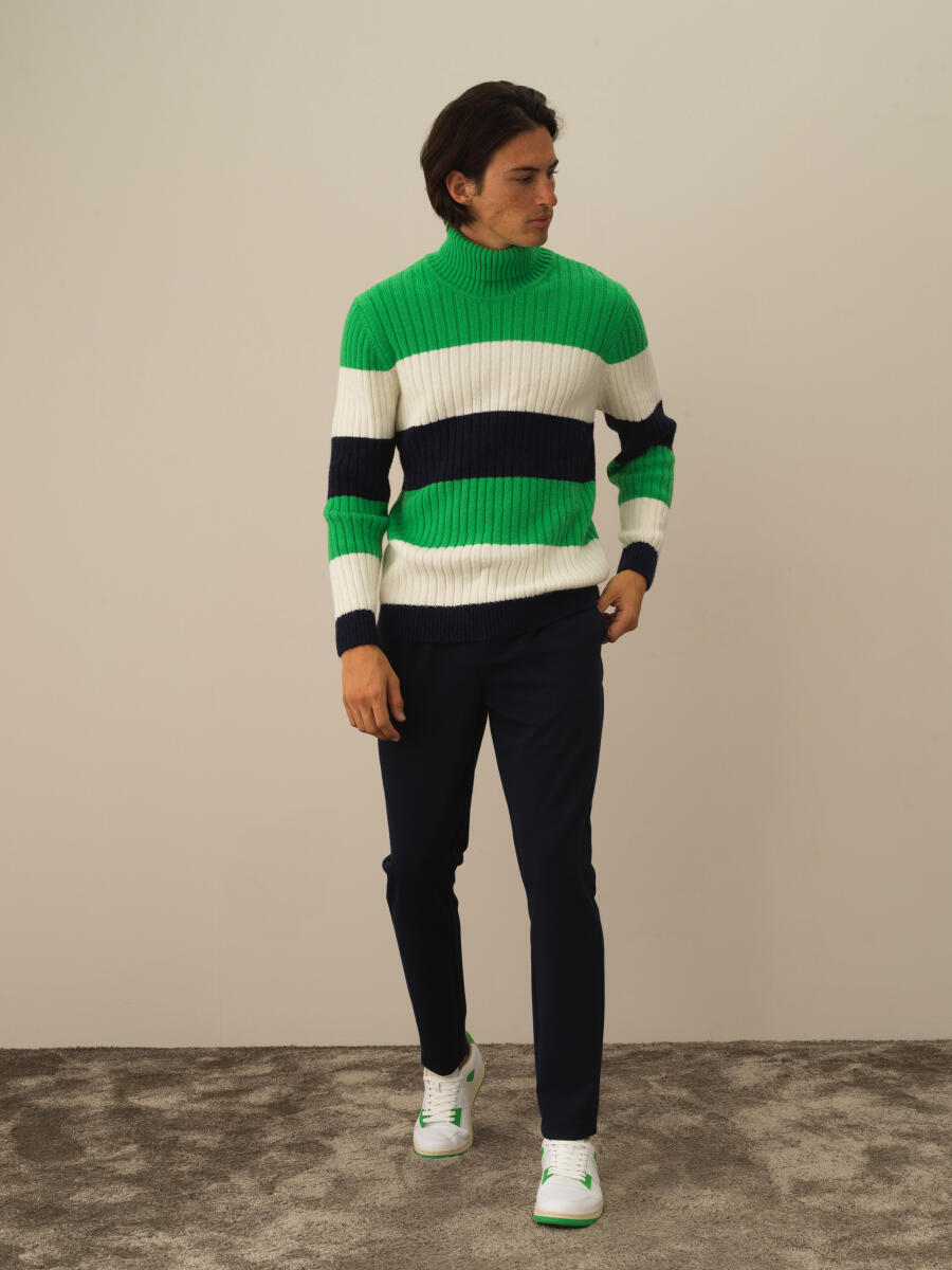 Turtleneck Regular Fit Striped Wool Sweater - 3