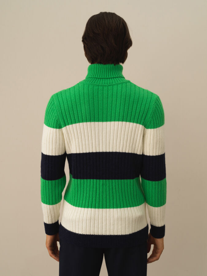 Turtleneck Regular Fit Striped Wool Sweater - Xint