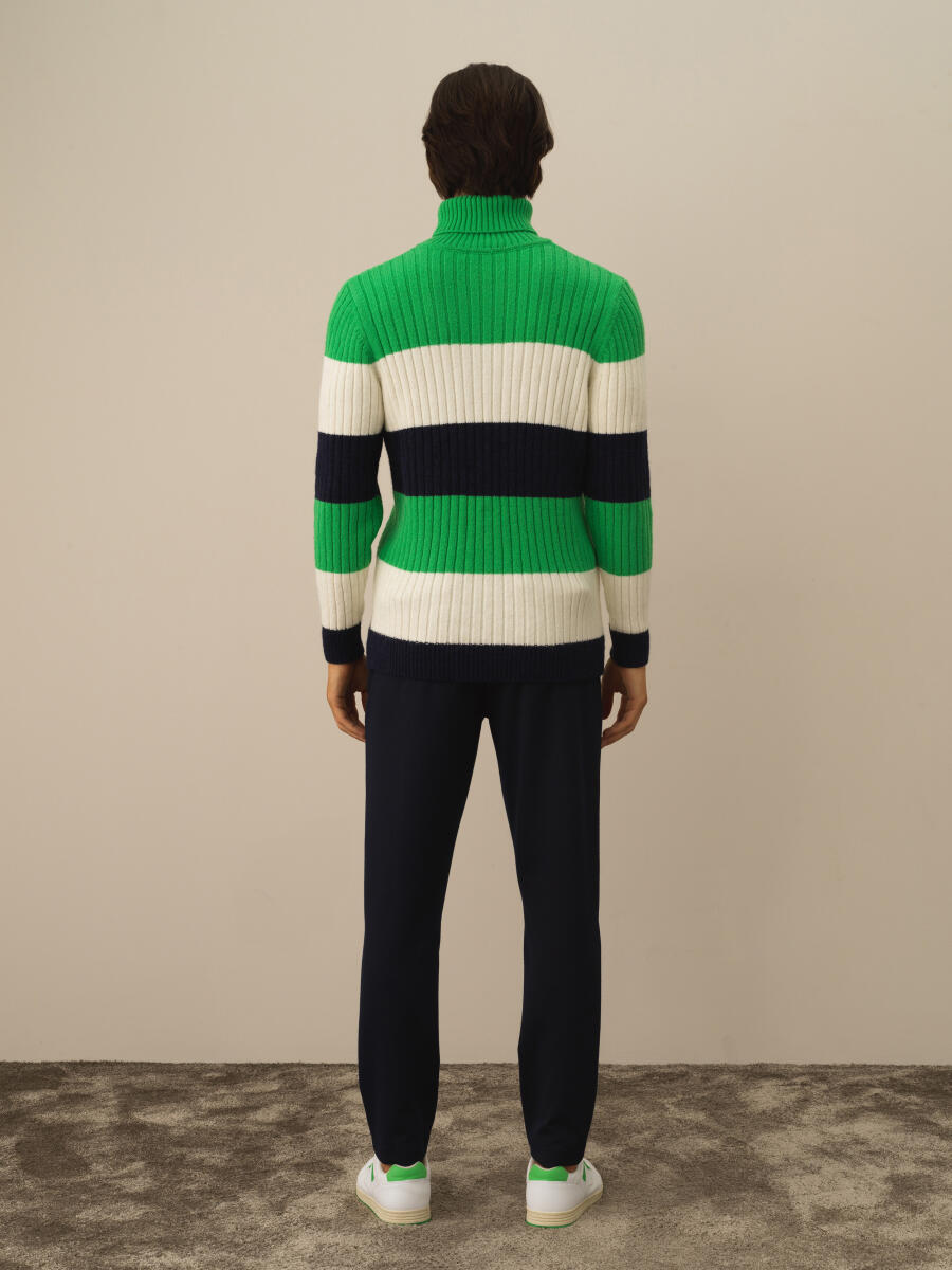 Turtleneck Regular Fit Striped Wool Sweater - 5