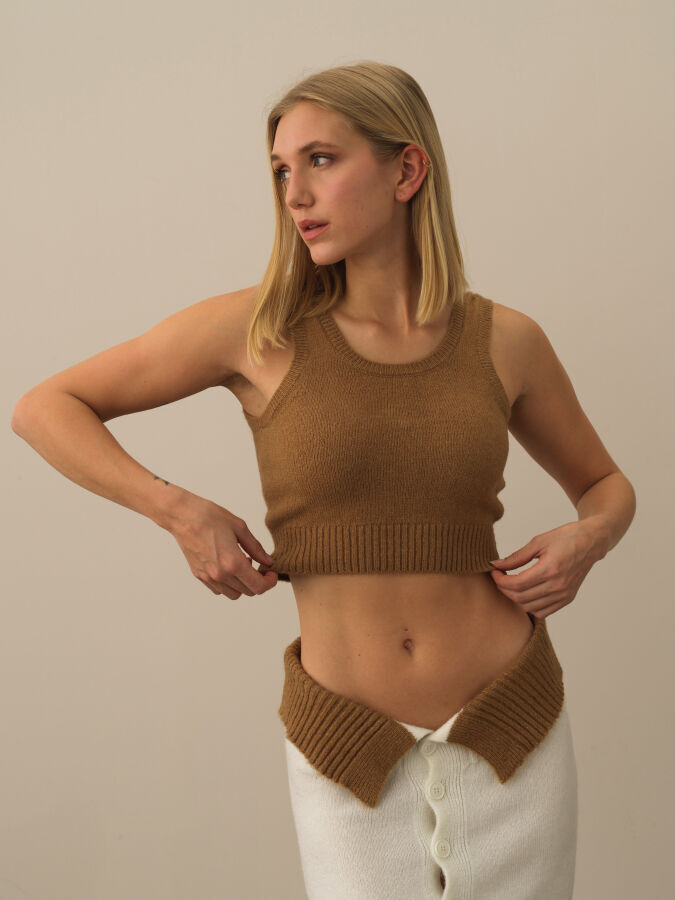 U-Neck Regular Fit Knit Tank Top - Xint