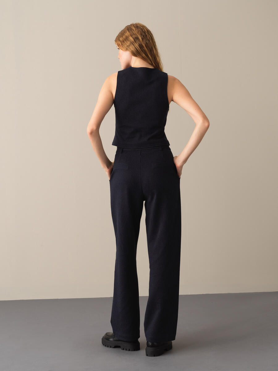 Lacivert Pamuk Dokulu Pamuklu Regular Fit Yelek - 3