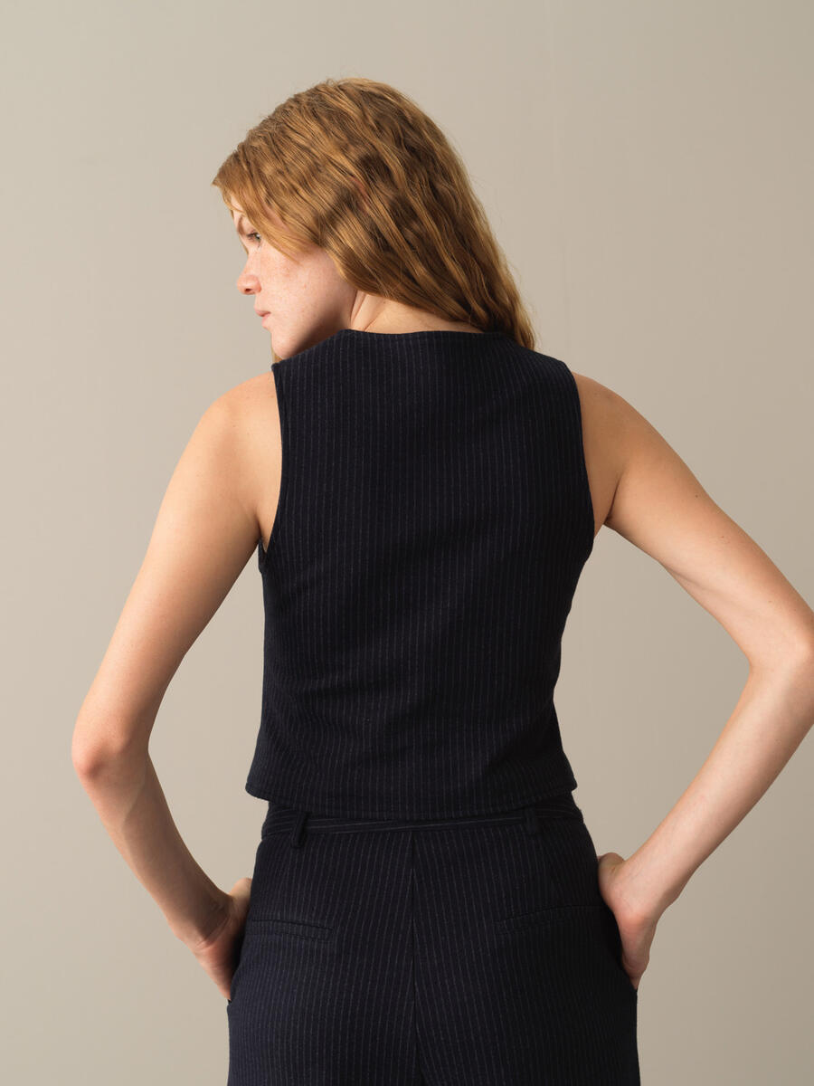 Lacivert Pamuk Dokulu Pamuklu Regular Fit Yelek - 4