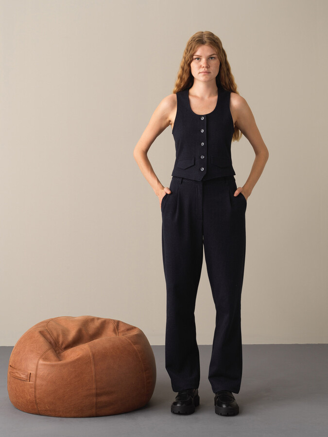 Lacivert Pamuk Dokulu Pamuklu Regular Fit Yelek - Xint