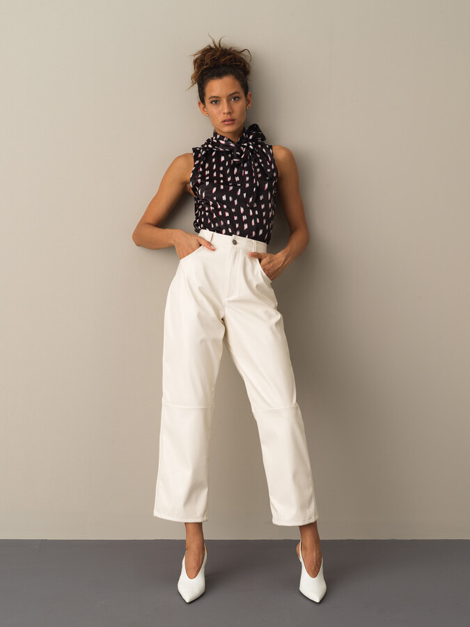 Regular Fit Patterned Sleeveless Satin Blouse - Xint