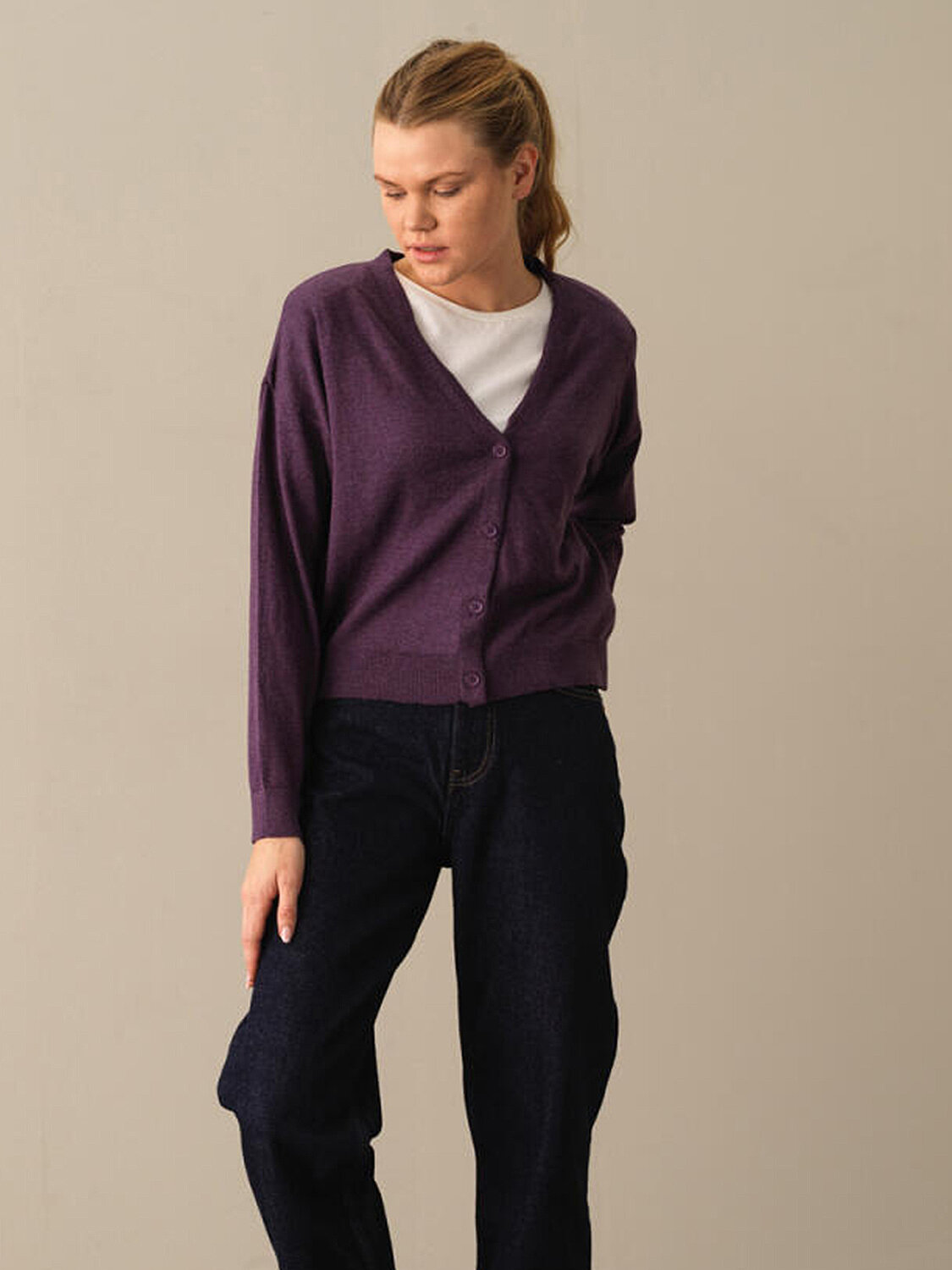 100% Cotton Slim Fit Buttoned Basic Cardigan - 1