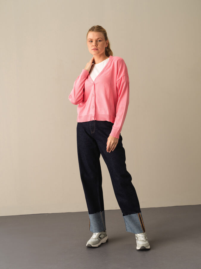 100% Cotton Slim Fit Buttoned Basic Cardigan - Xint