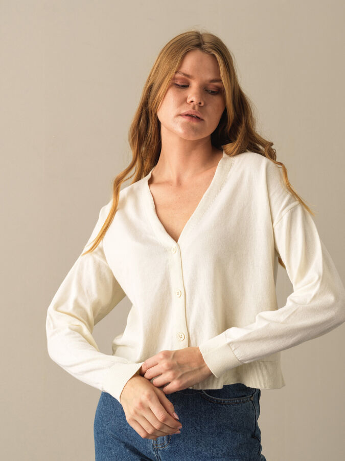 100% Cotton Slim Fit Buttoned Basic Cardigan - Xint