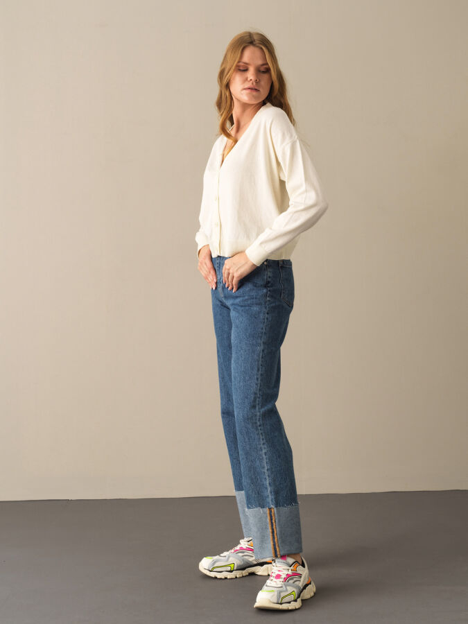 100% Cotton Slim Fit Buttoned Basic Cardigan - Xint