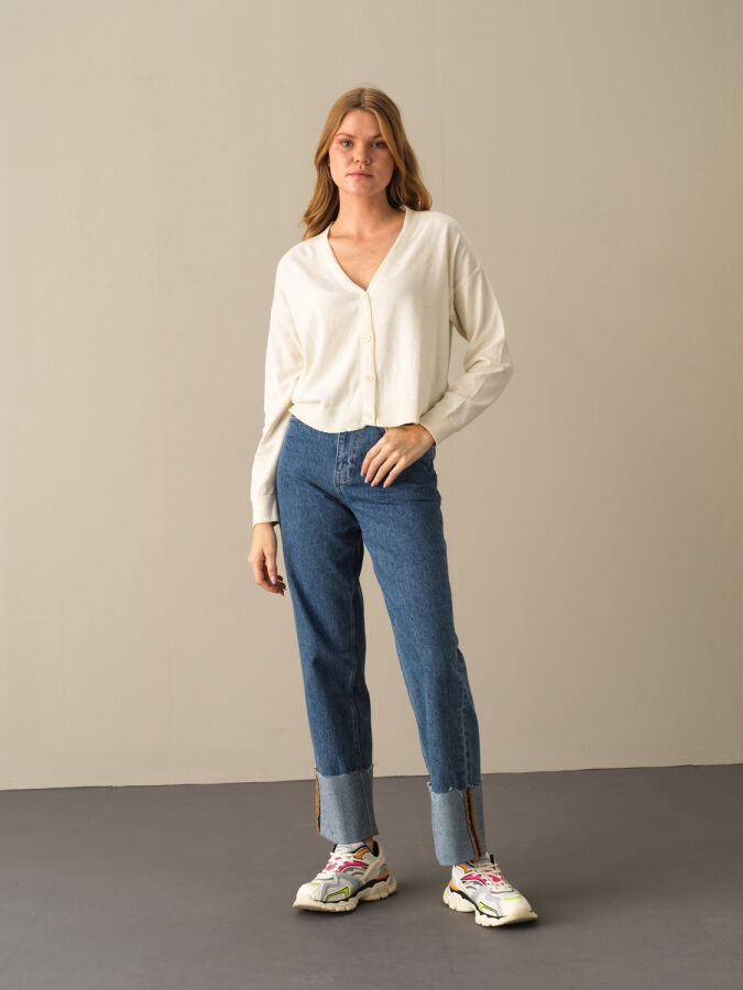 100% Cotton Slim Fit Buttoned Basic Cardigan - Xint