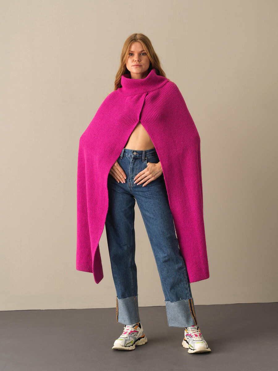 Regular Fit Knitted Wool Poncho