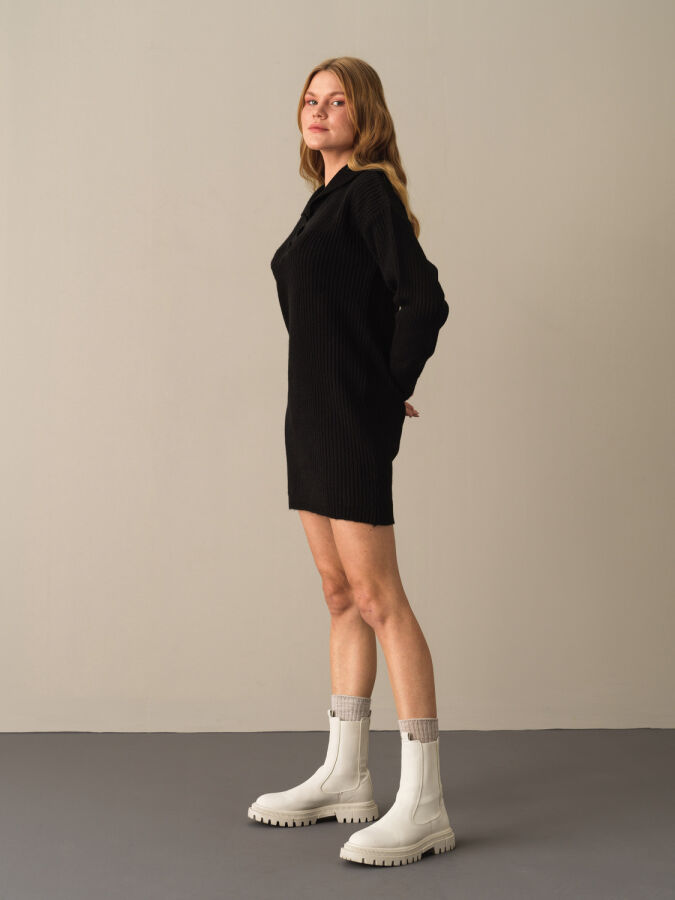High Neck Regular Fit Knitted Mini Dress - Xint