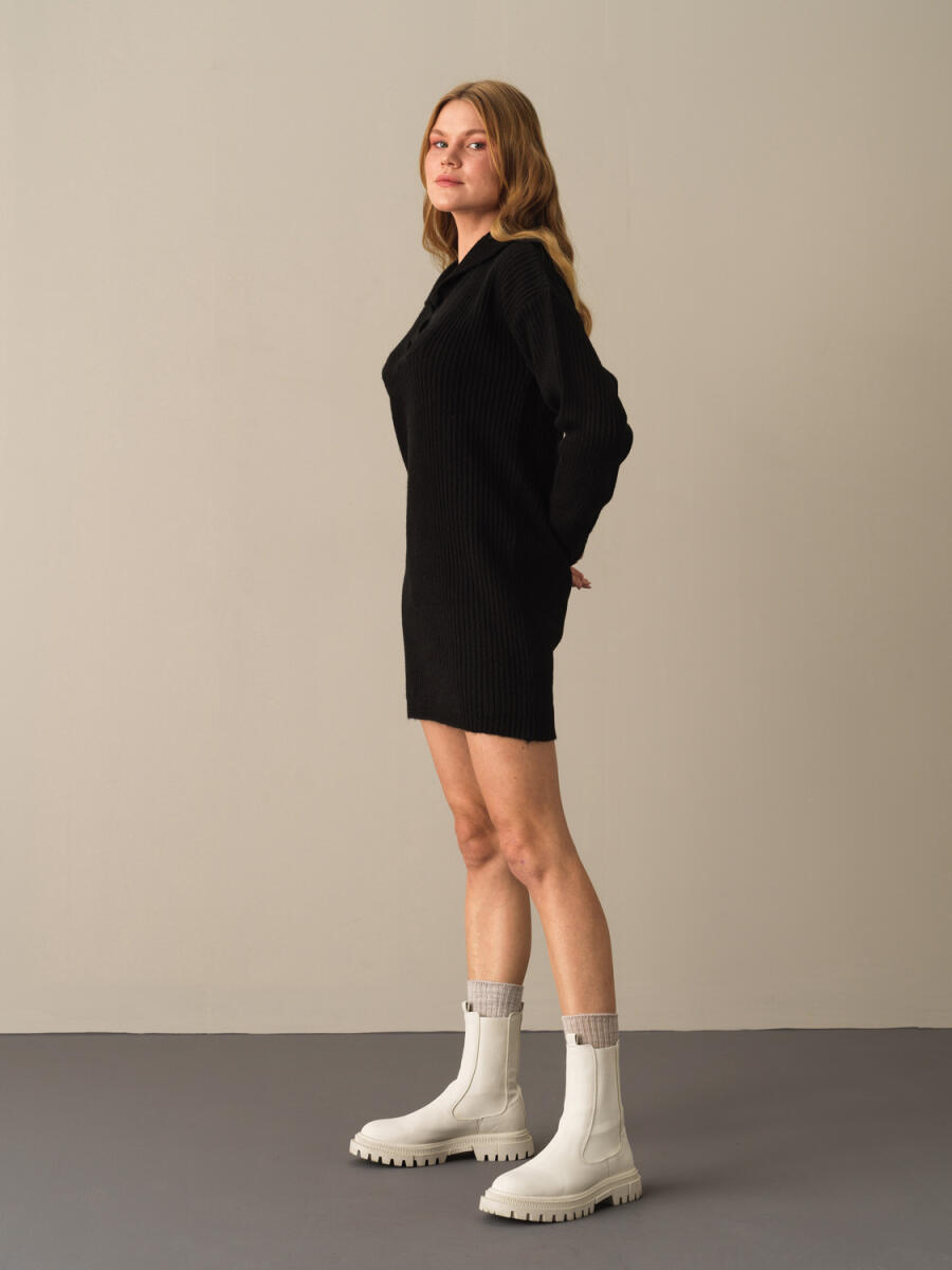 High Neck Regular Fit Knitted Mini Dress - 3
