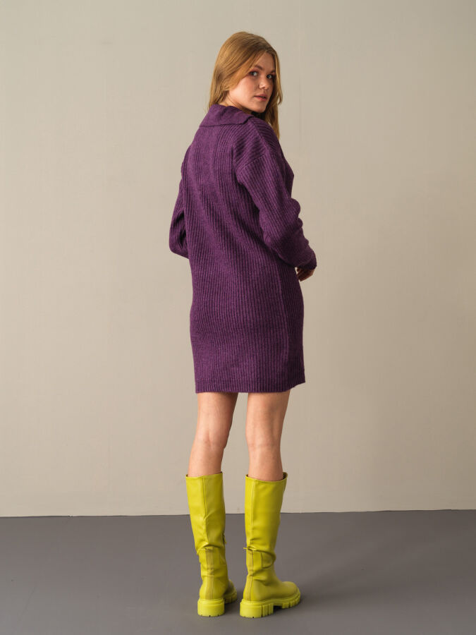 High Neck Regular Fit Knitted Mini Dress - Xint