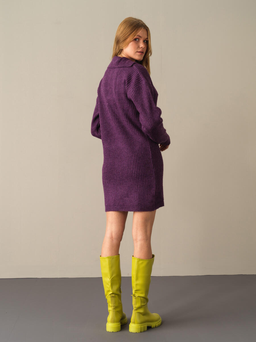 High Neck Regular Fit Knitted Mini Dress - 5