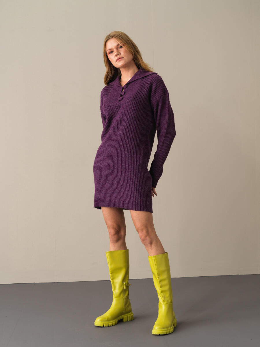 High Neck Regular Fit Knitted Mini Dress