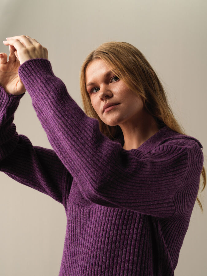 High Neck Regular Fit Knitted Mini Dress - Xint