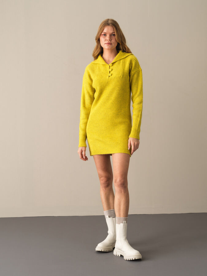 High Neck Regular Fit Knitted Mini Dress - Xint