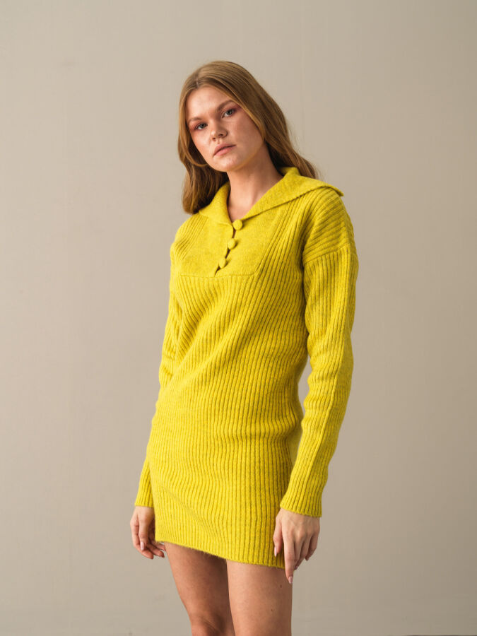 High Neck Regular Fit Knitted Mini Dress - Xint