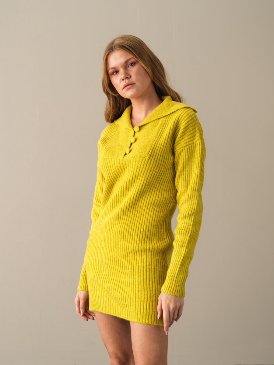 High Neck Regular Fit Knitted Mini Dress - 2