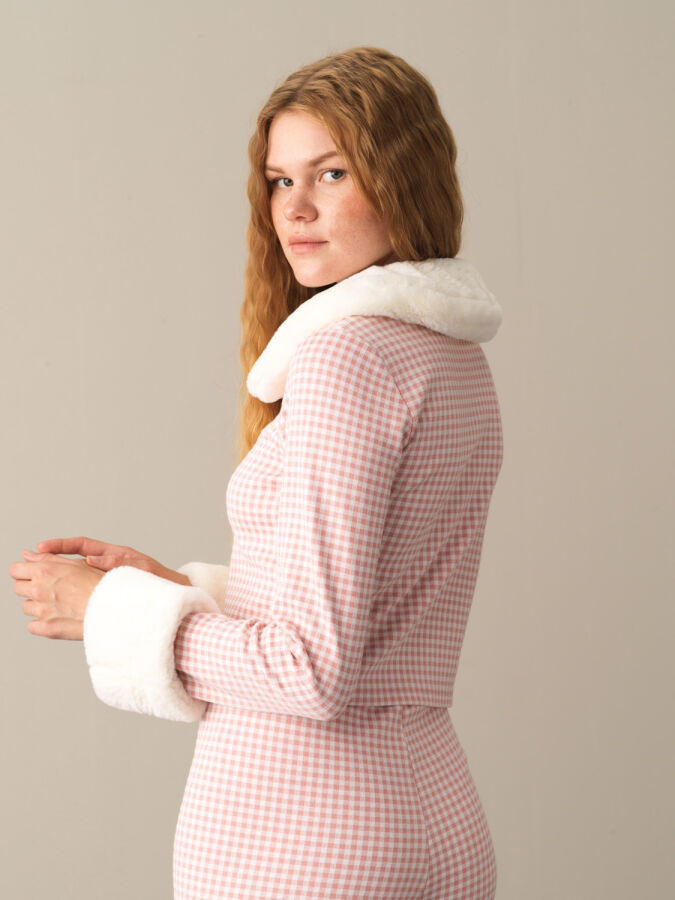 Fur-Collared Cotton Regular Fit Checked Jacket - Xint