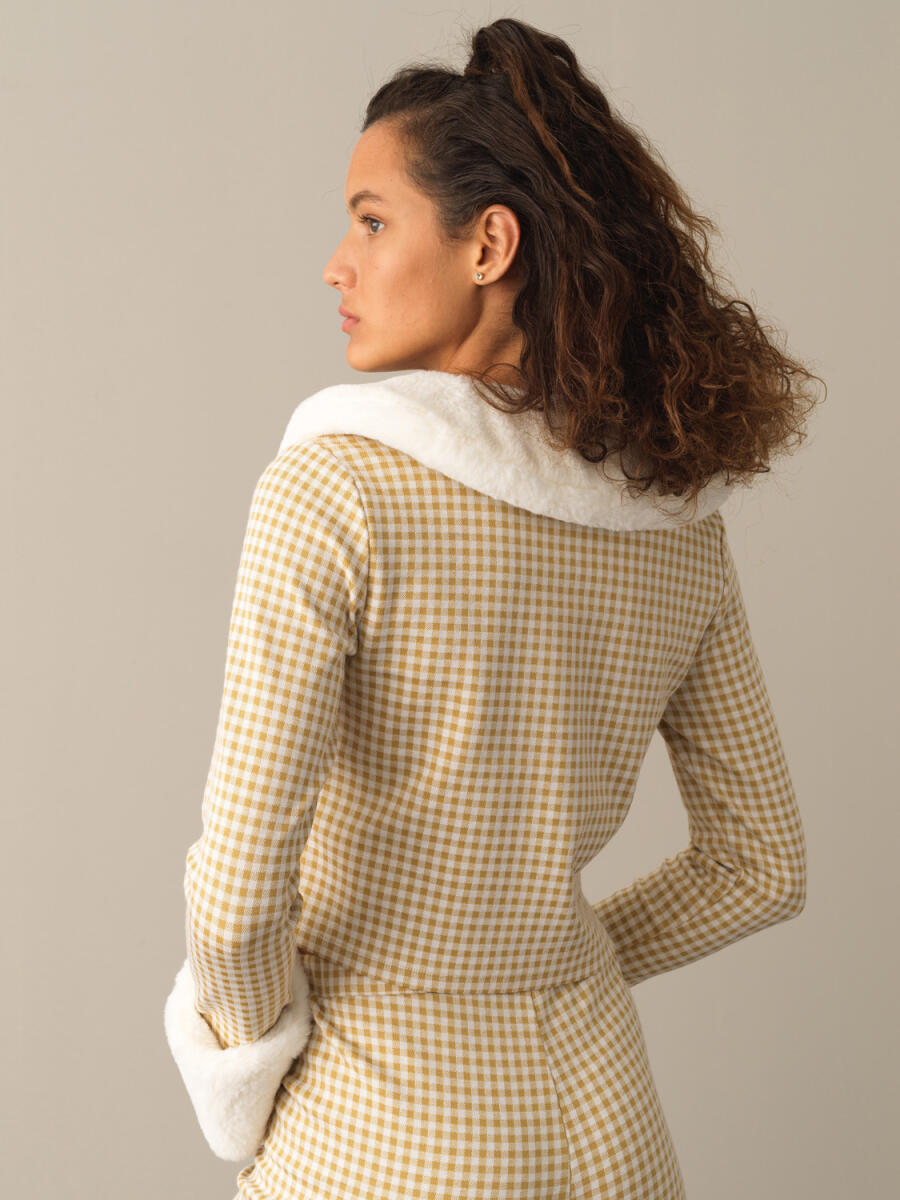 Fur-Collared Cotton Regular Fit Checked Jacket - 4