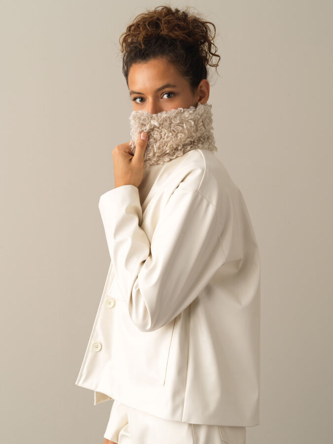 Fur-Collared Leather-Look Oversized Jacket - 3