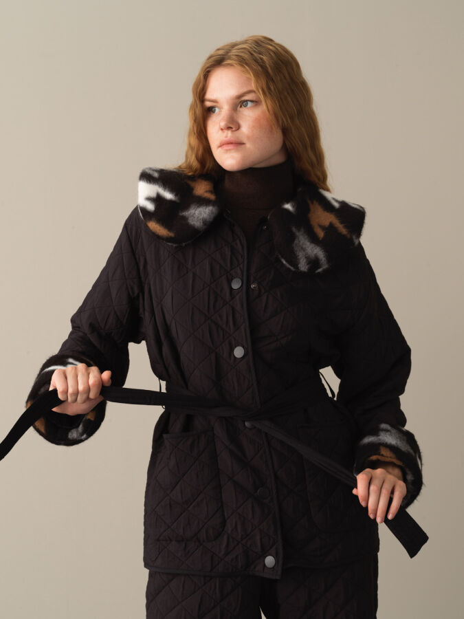 Fur-Lined Oversized Quilted Jacket - 1