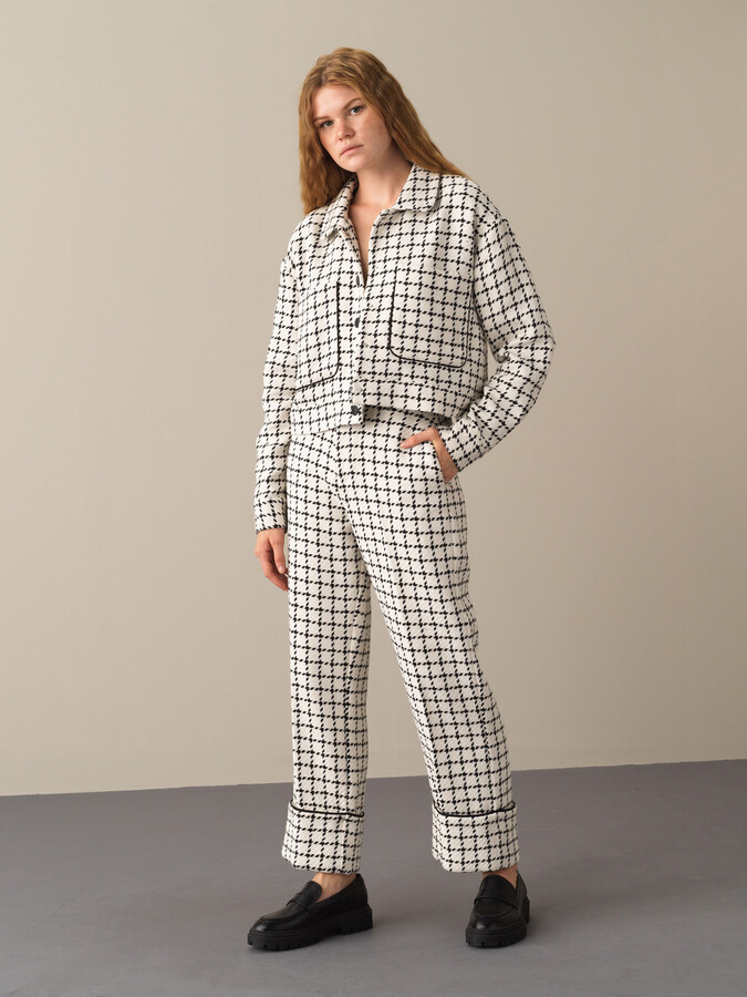 Snap Button Oversized Tweed Jacket - Xint