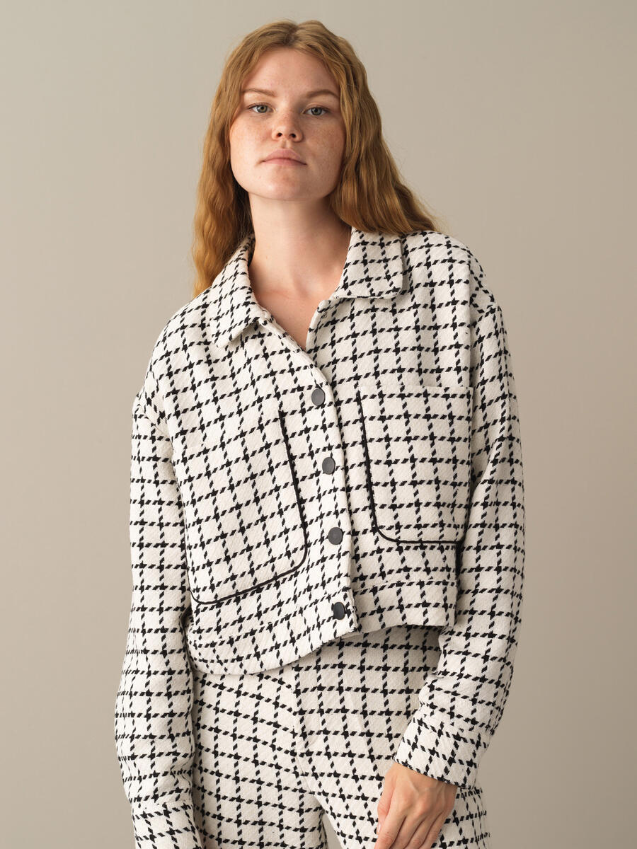 Snap Button Oversized Tweed Jacket