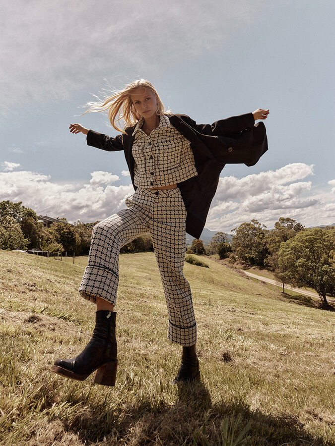 Snap Button Oversized Tweed Jacket - Xint