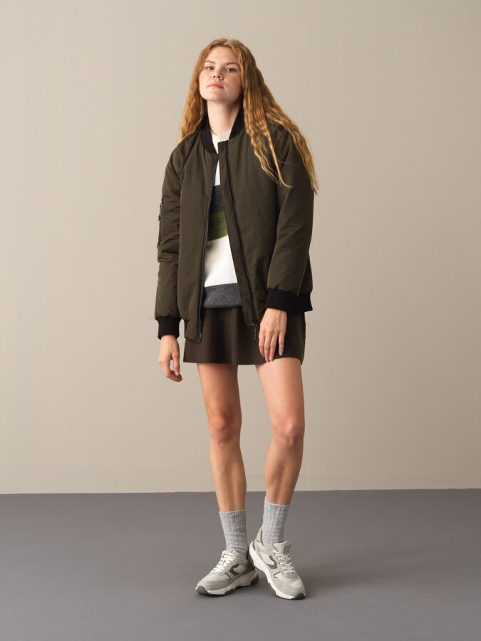 Zip-Up Oversized Bomber Jacket - Xint