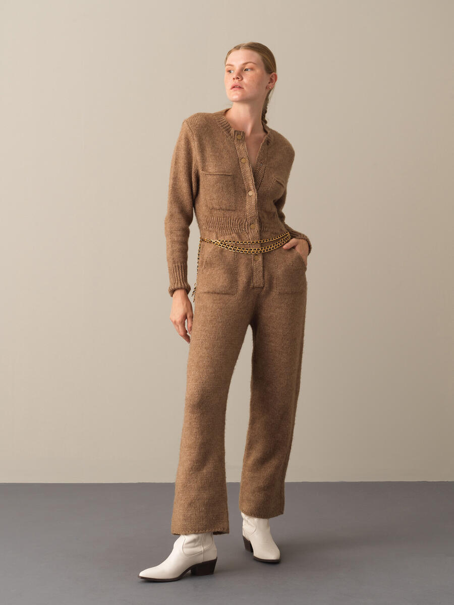 Regular Fit Pocketed Knitted Jumpsuit - 1