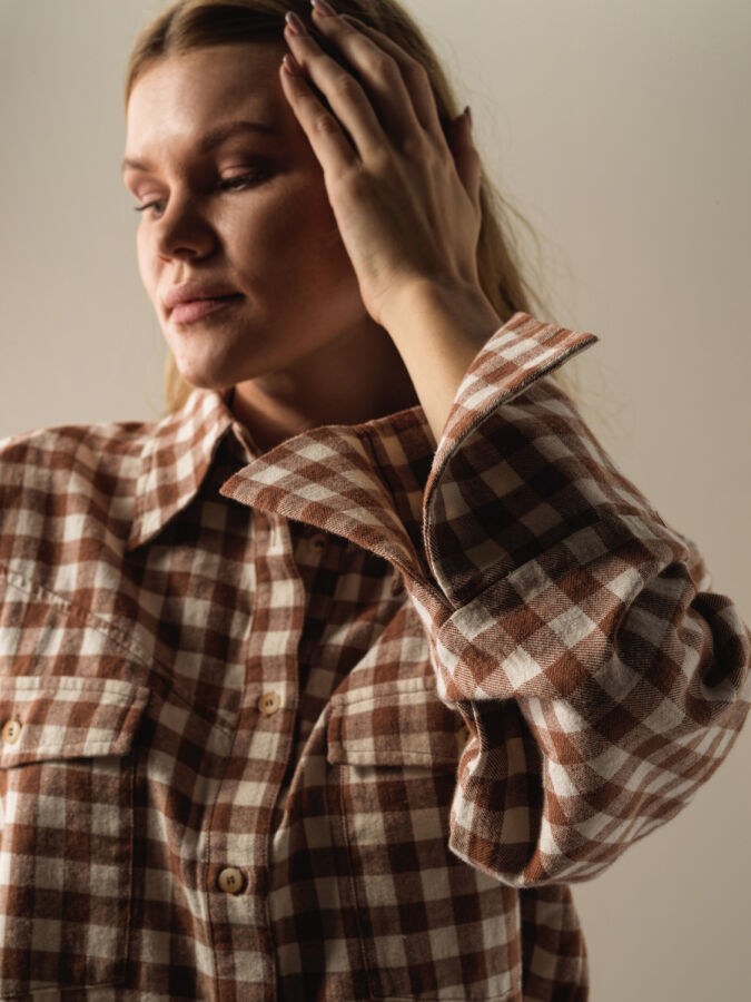 100% Cotton Oversized Checked Shirt - Xint