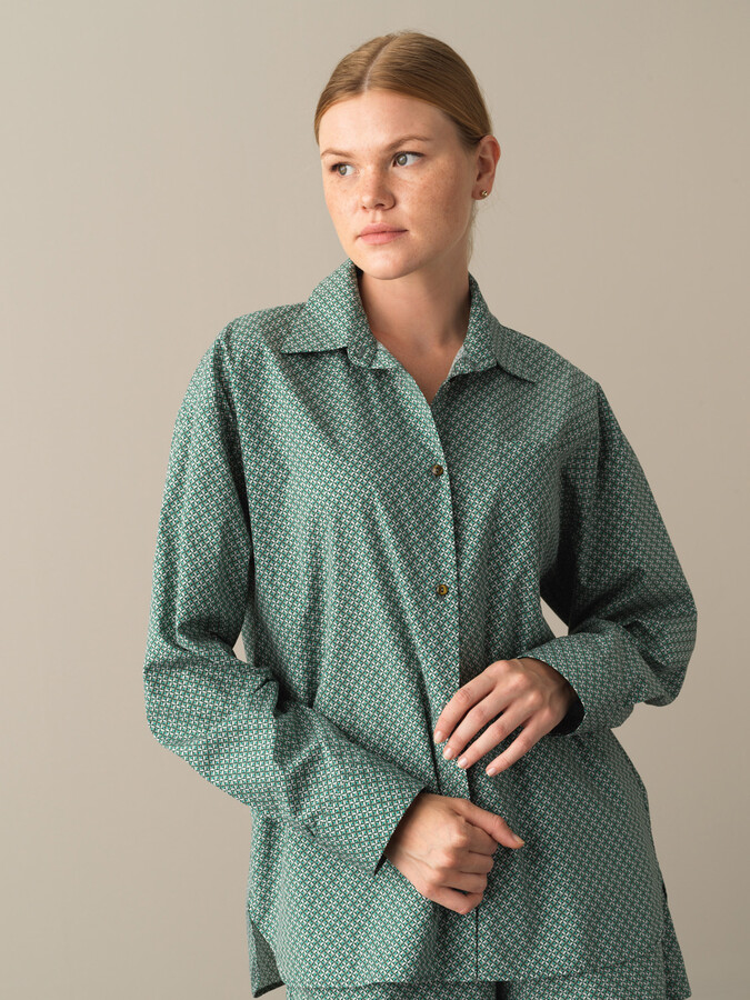 100% Cotton Oversized Patterned Shirt - Xint