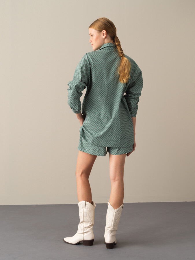 100% Cotton Oversized Patterned Shirt - Xint